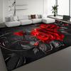 VIKAMA Black‑based Red Rose Area Rug Elegant Floral Vine Print Non‑slip Large‑size Modern Home Living‑room Decor Floor Carpet