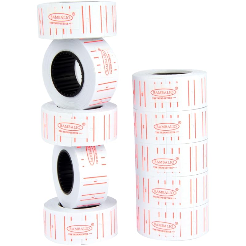 Bambalio White Colour Label Rolls with Two Red Lines Border 10 Label Rolls Compatible with All Single Line Labeling Mach