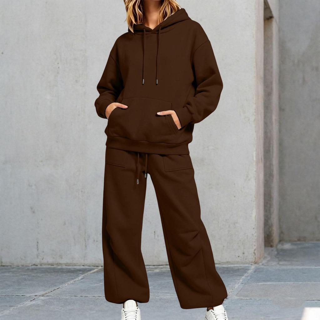 Women's Unisex Loose Fit Color Athletic Hoodie and Wide Leg Sweatpants Set