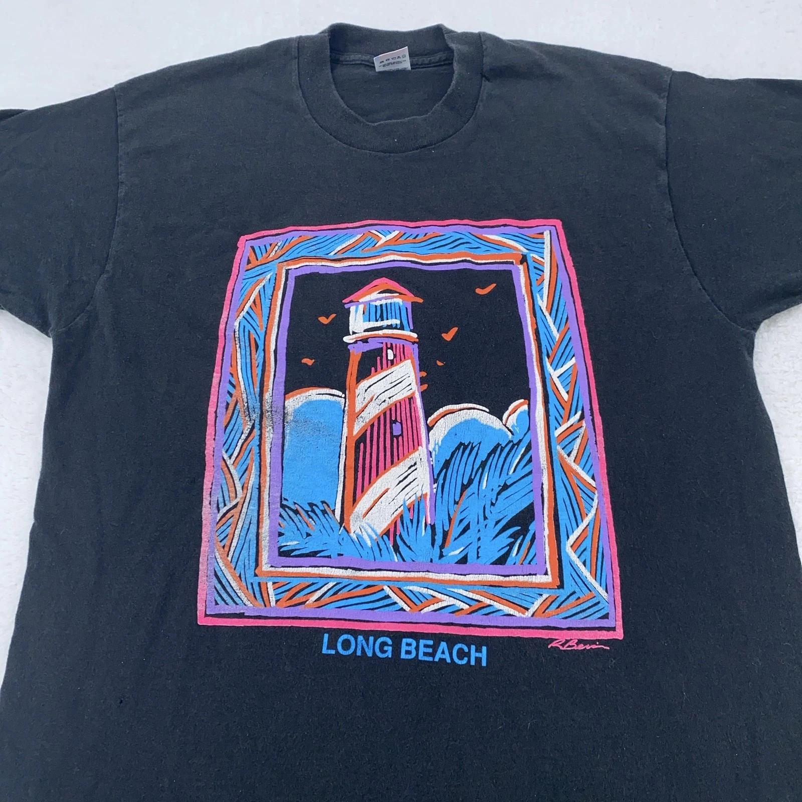 Vintage Long Beach California Shirt Mens Large Lighthouse Graphic 90s 2XL