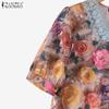 ZANZEA Women Summer Lace Splice V-Neck Short Sleeve Floral Print Blouse