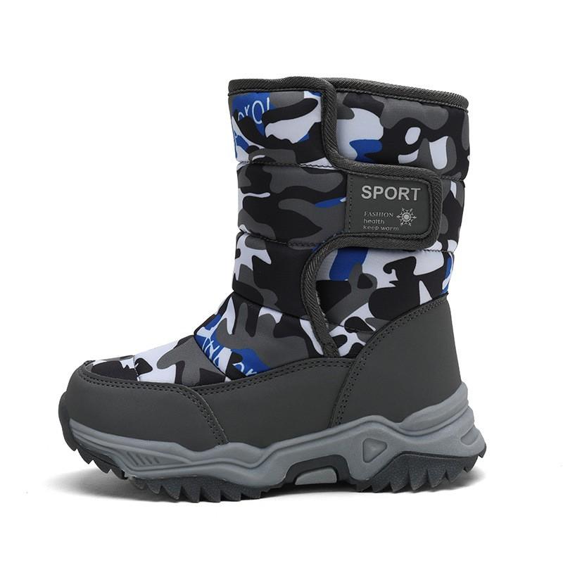 Kids Winter Warm Snow Boots Boys Girls - Camo Mid-Calf Waterproof Fleece-Lined Cotton Shoes