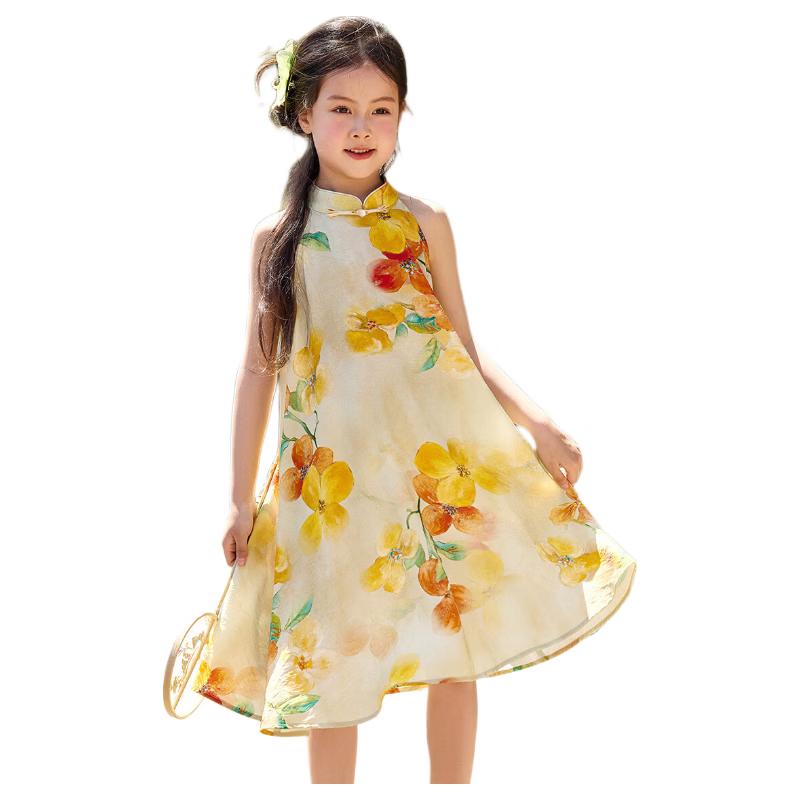 ASK JUNIOR Girls  New Chinese Style Halter Neck Sleeveless Dress 160