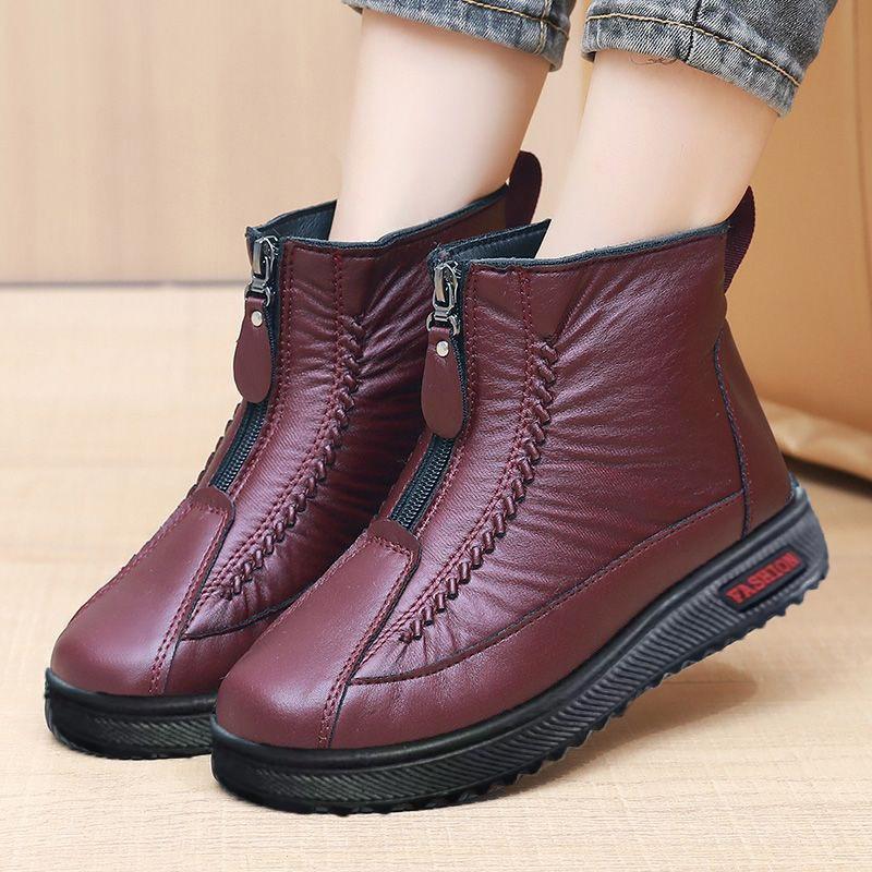 Fashion Women's Winter Ankle Boots Flat Non-Slip Warm Comfortable Front Zipper Mother's Fashion Footwear