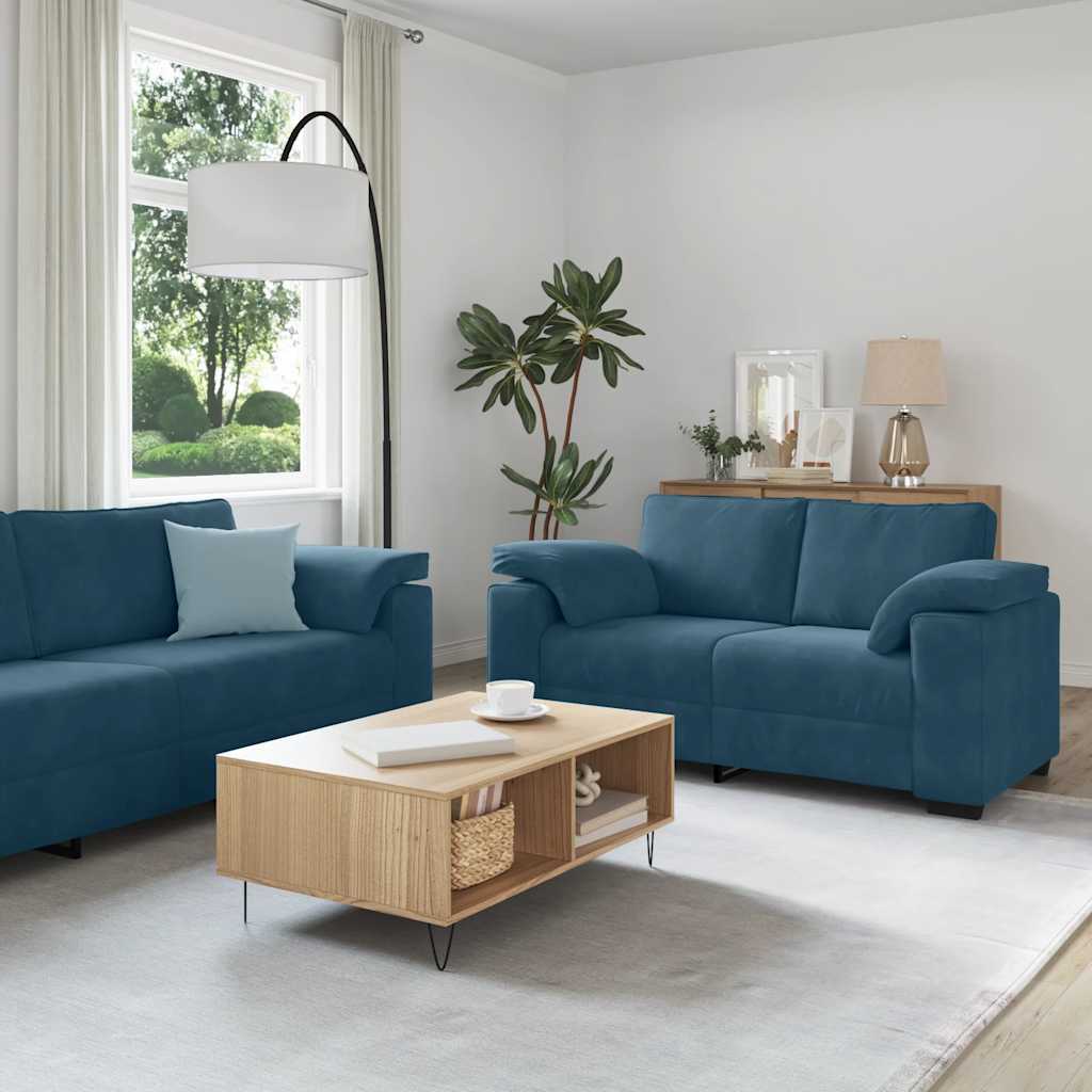 3 Piece Sofa Set with Cushions Blue Velvet