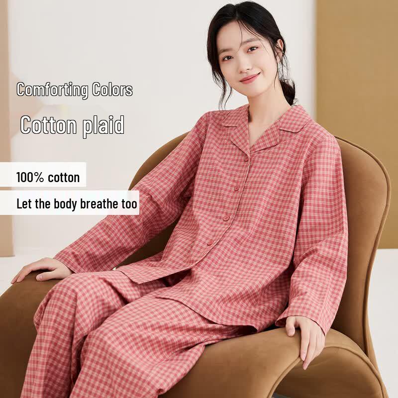 Dingguagua Pure Cotton Woven Plaid Couple Loungewear Set 175