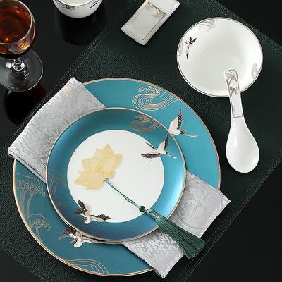 New Chinese Hotel Table Tableware Three-piece Set Bone Dish Wing Bowl Tea Cup Soup Spoon Hotel Club Ceramic Tableware