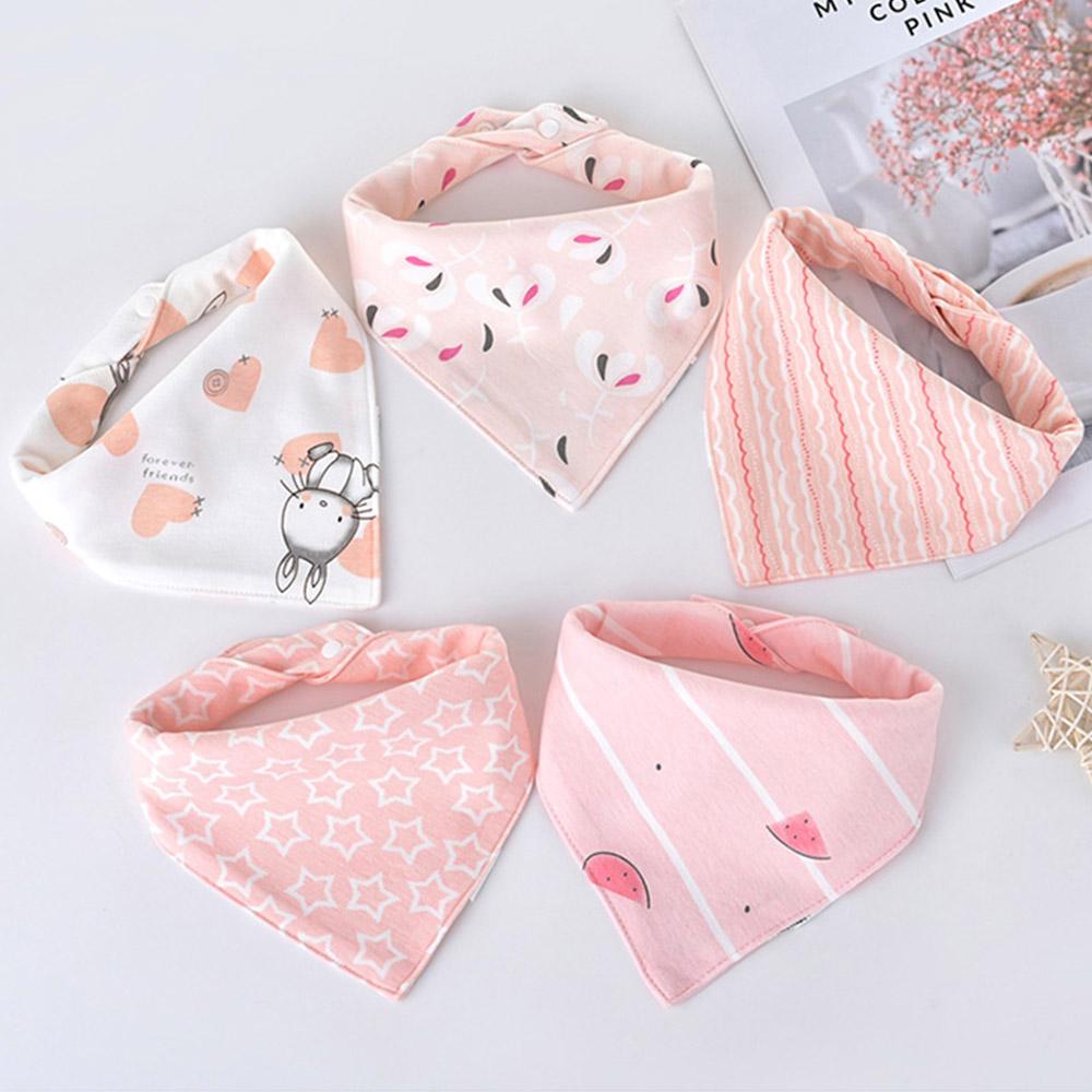 5pcs/lot Baby Bibs Triangle Double Cotton Bibs Cartoon Print Saliva Towel Baby Boys Girls Feeding Apron Cotton Bandana Bibs
