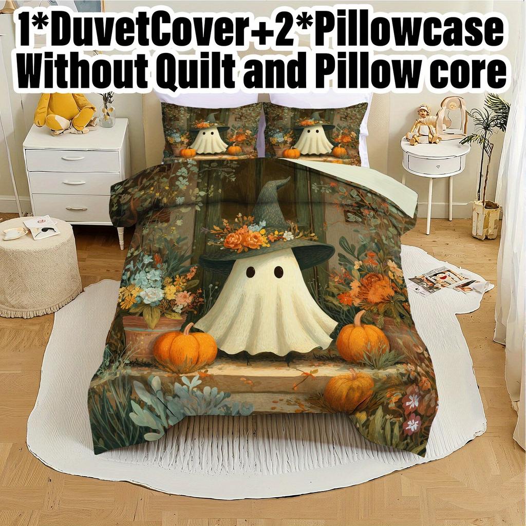3Pcs Halloween Pumpkin Monster Duvet Cover Set Without Core Quilt Cover With 2 Pillowcasessoft And Machine Washable