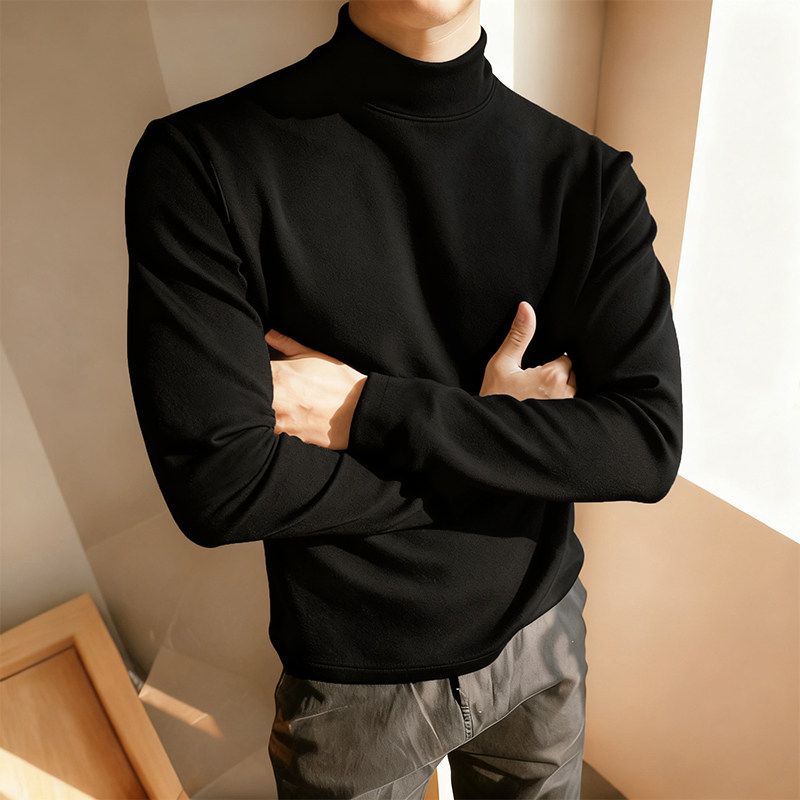 Dongjie No Logo Flus Solid Color Thermal Base Layer Half-High Collar Warm Sweatshirt Loose Layering Top for Men and Women