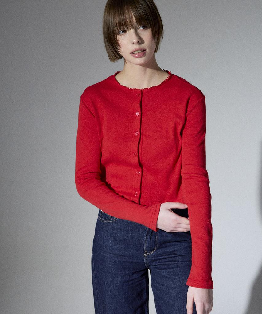 Alienar Love Lace Color Cardigan Set(Red)