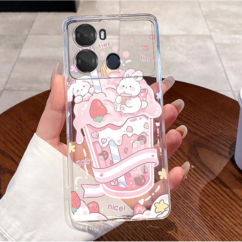 Case For Itel P40 P662L P662LN Casing Luxury Cute Love Heart Rabbit Funny Pattern Cover Clear TPU Silicone Soft Shell Phone Case