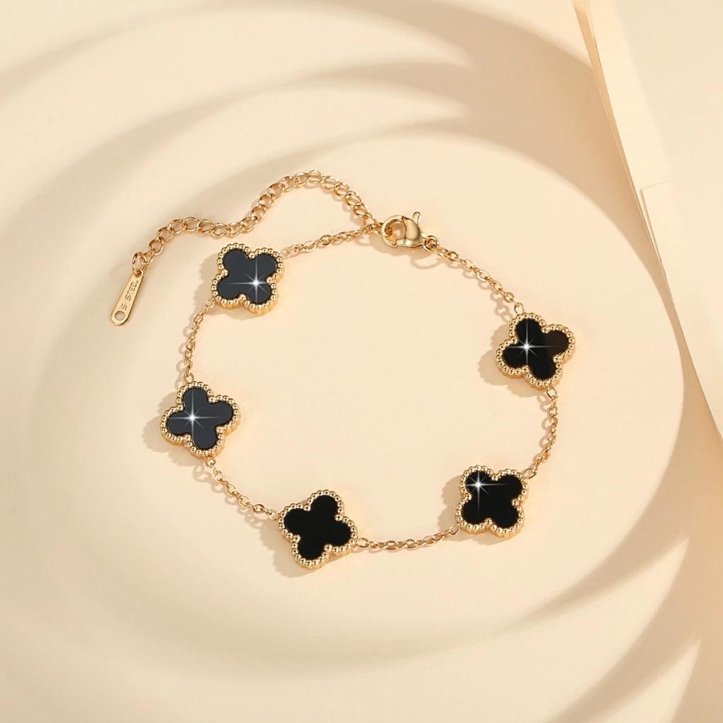Four-leaf Clover Bracelet Double-sided Mother-of-pearl Fashionable and High-end Women s Bangle