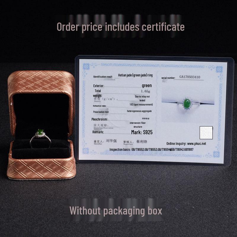 Adjustable Women's Ring with 925 Sterling Silver, Green Jasper, Zircon, and Jade Oval Design, with Certificate