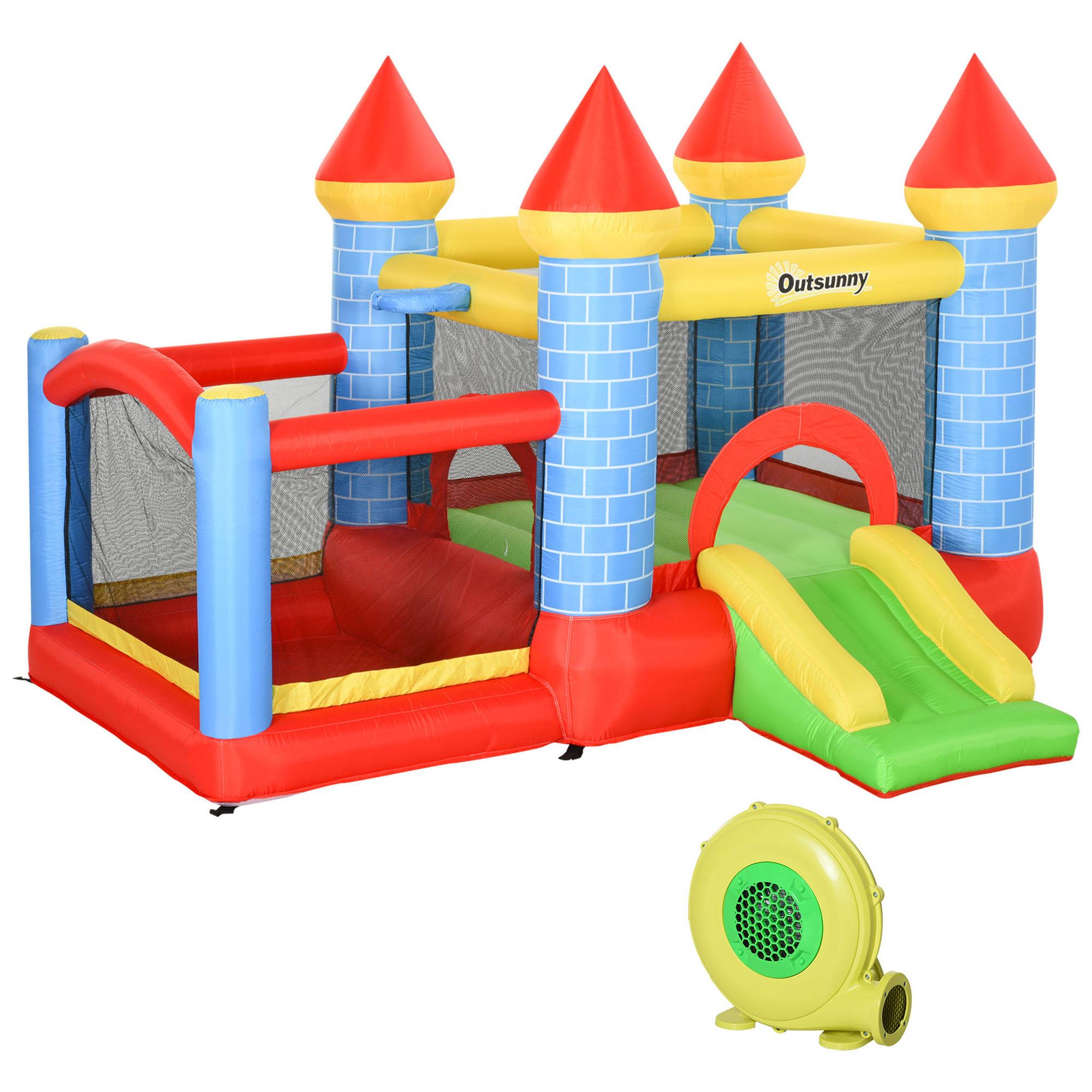 Château gonflable avec toboggan et piscine pour 3 enfants Château avec soufflerie pour 3-8 ans Rouge Bleu Vert 280 X 260 X 210 Cm