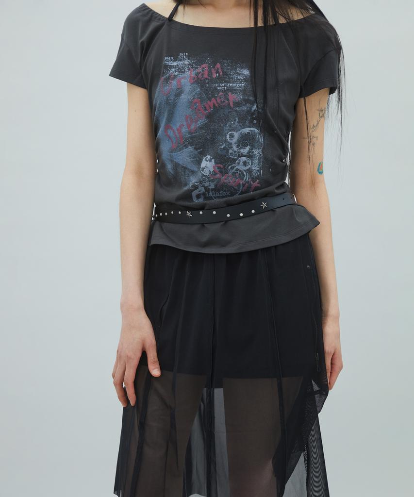 LALAFOX Mesh Layered Midi Skirt Black Br2Ws006