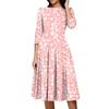 Lässiges und modisches Kleid für Damen mit Blumenmuster, 3/4-Ärmeln, Tasche und Reißverschluss auf der Rückseite
