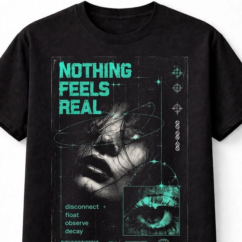 Nothing Feels Real Cyber Goth Y2K Glitch Graphic Unisex TShirt S