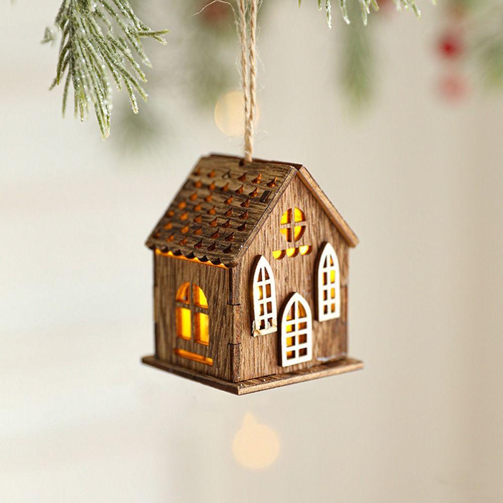 Mini Glowing House Ornament Natural Xmas Tree Hanging Decoration  Festive Holiday Decorations