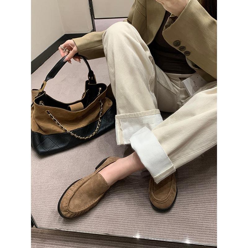 Sheepskin version niche one-pedal lazy small leather shoes women's super soft leather loafers retro flat shoes Doudou shoes