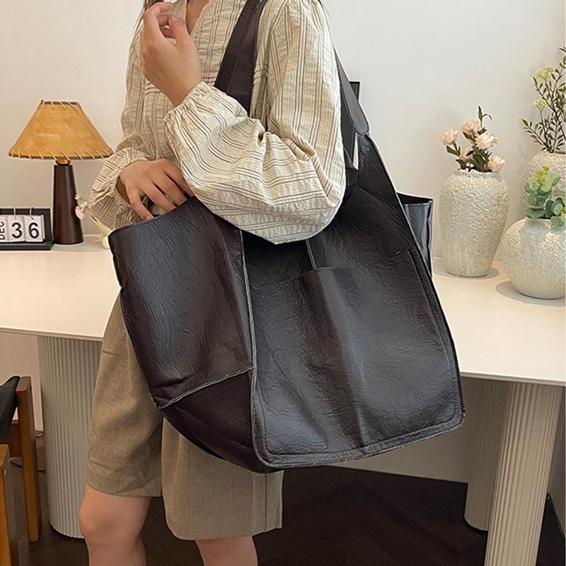 Retro Handmade Big Beach Tote Bag High Capacity Shoulder Solid Color Multifunction Handbags for Ladies