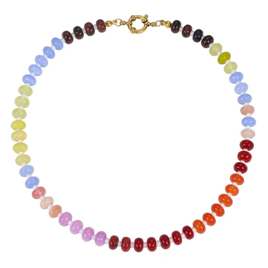 Handmade High-End Beaded Necklace: Versatile, No-Fade Natural Stone Design for Women