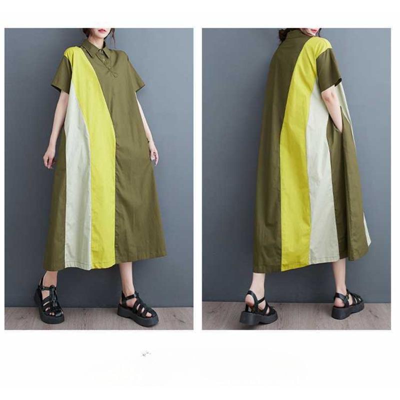 Loose Patchwork Casual Simple Commuting Sweet Short Sleeved Dress