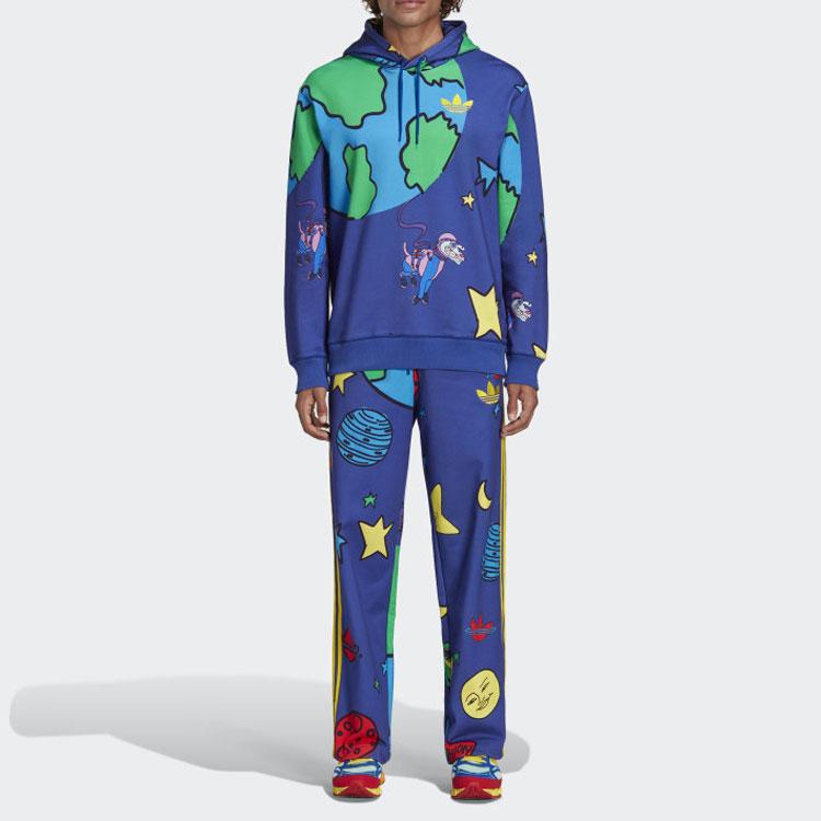 Adidas Originals Space Print Lace-Up Straight Loose Knit Sweatpants Men Bottoms Blue HN9053