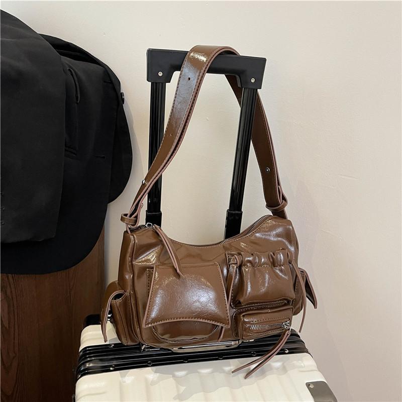 

Трендовая горячо продаваемая ретро сумка-мессенджер из вощеной кожи с эффектом ветра, модная, универсальная, для通勤, с индивидуальностью, женская сумка коричневый