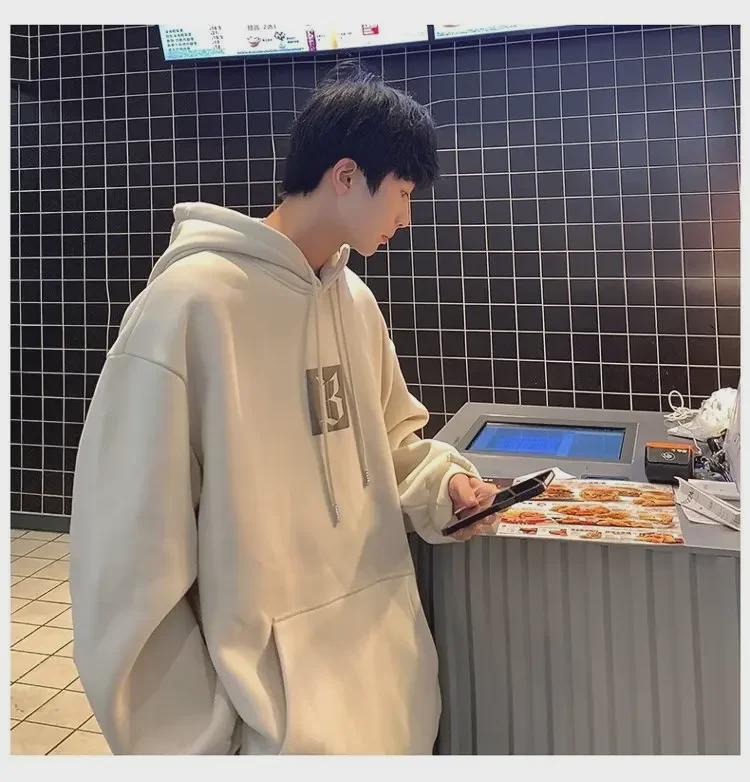 2024 Herbst/Winter Abstrakt Amerikanischer Buchstaben-Print Locker Geschnittener Hoodie für Paare