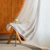 Floral Embroidered Curtains,Semi Sheer Tassels Linen Drapes for Living Room,Boho Light Filtering Cottage Curtain with Rod Pocket