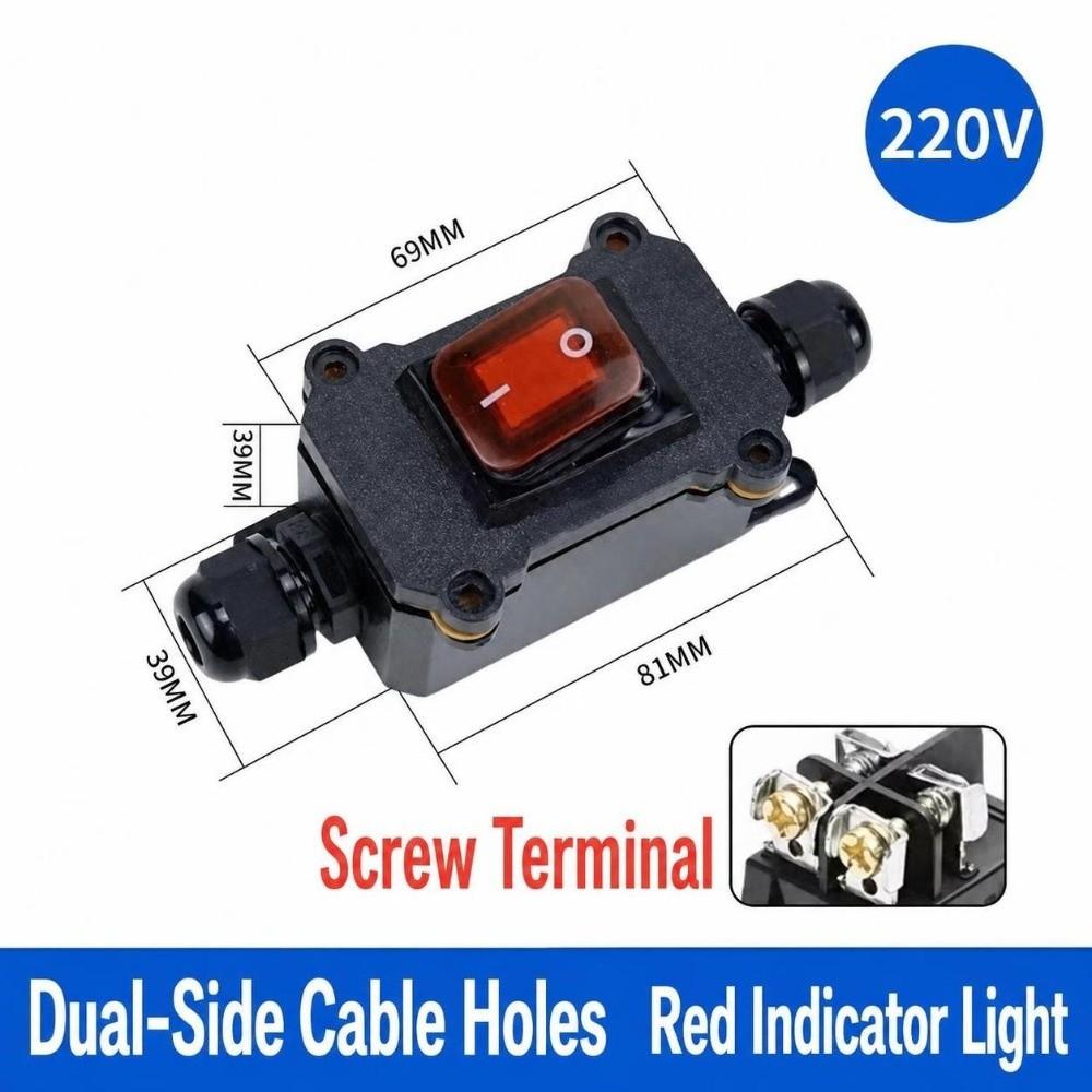 12V-24V Inline Power Cord Switch 30A Junction Box Auto Accessories Marine Rocker Switch