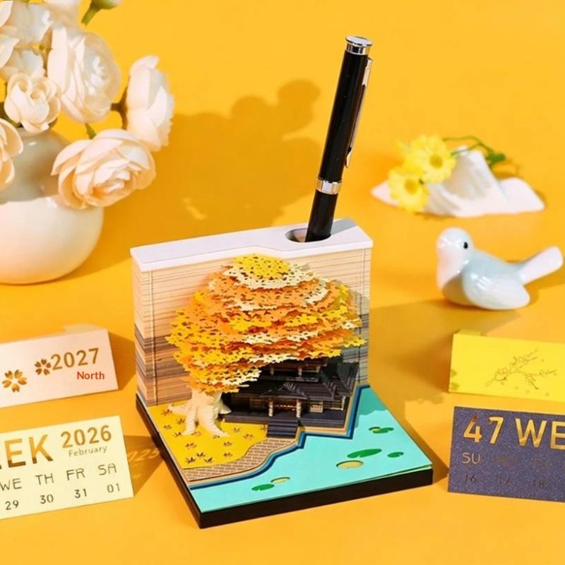 Time Piece Calendar 2027 Desk Calendar With Led Light 3D Tear-Away Calendar Paper Carving Art Memo Pad Notepad Desktop Decor
