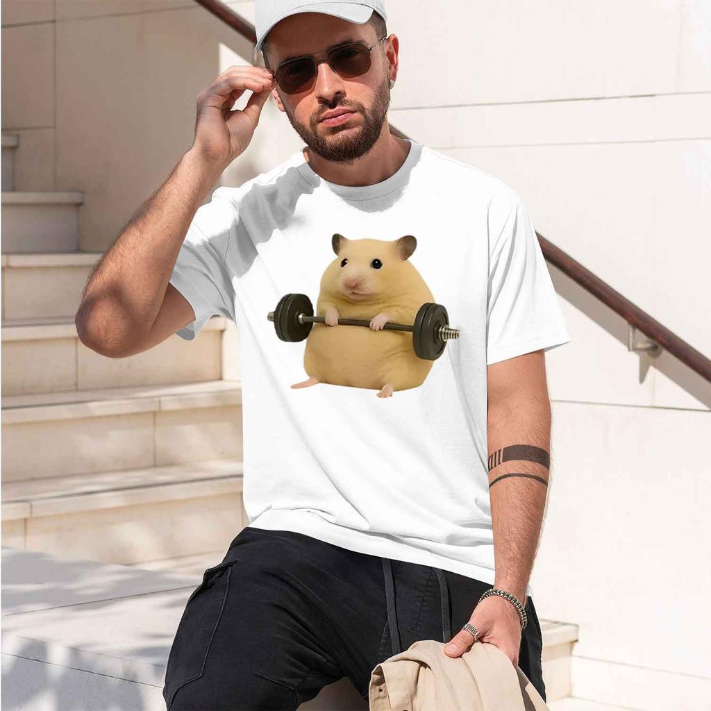 Cute Hamster Lifting Dumbbell Unisexs Tshirt Funny Animal Design For Casual Wear And Gym Outfits Perfect Gift For Fitness Enthusi