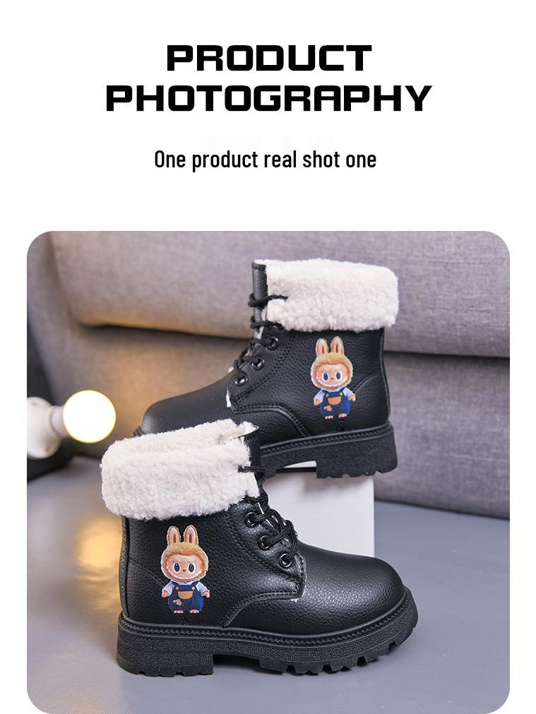 Versatile 2025 Autumn/Winter Cartoon Waterproof Leather Martin Boots for Toddlers - Boys & Girls