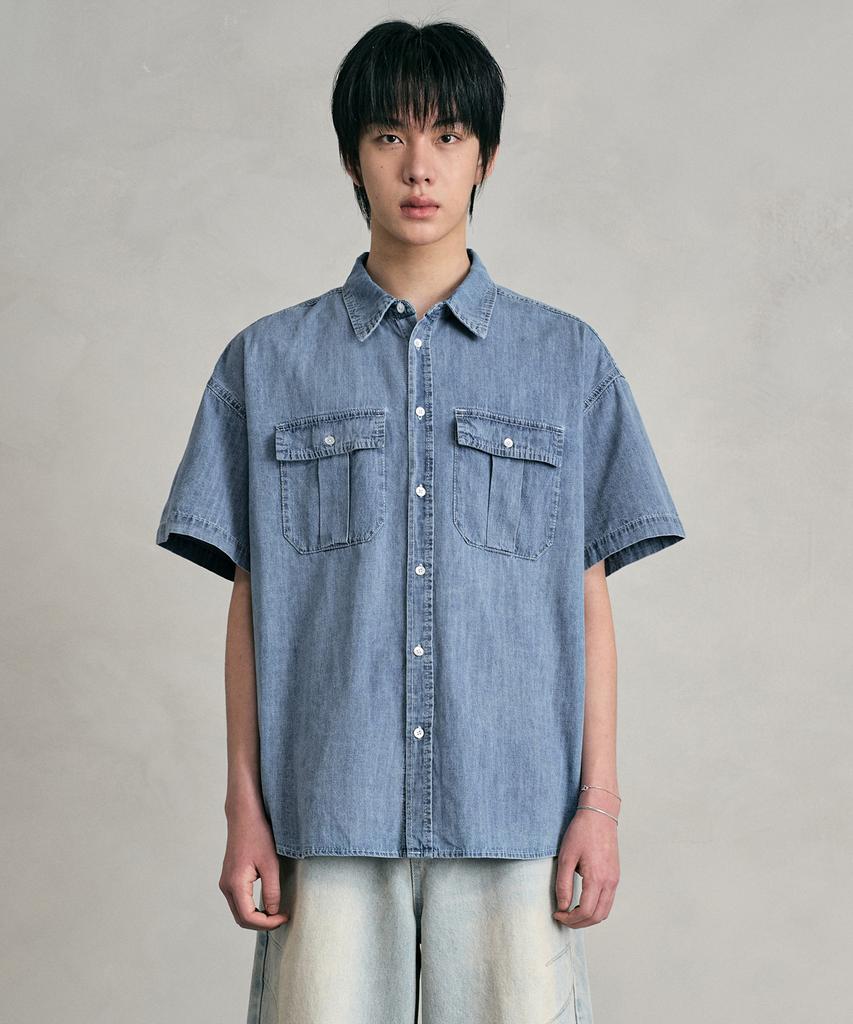 DECET Denim Work Short Shirts Dcsh010Lightblue