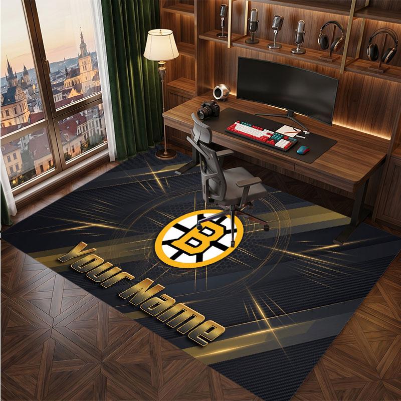 Boston Bruins Personalized Crystal Velvet Carpet, Customized Name Text Soft Anti‑Slip Rug for Living Room Bedroom