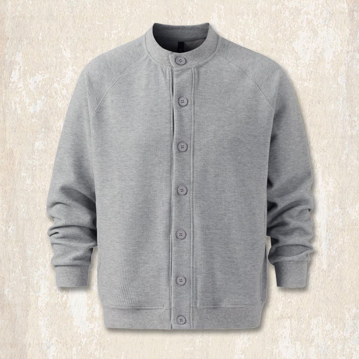 

Men s American Retro Waffle Knit Cardigan with Fleece Hoodie - Thick Autumn/Winter Trendy Loose Jacket 3XL