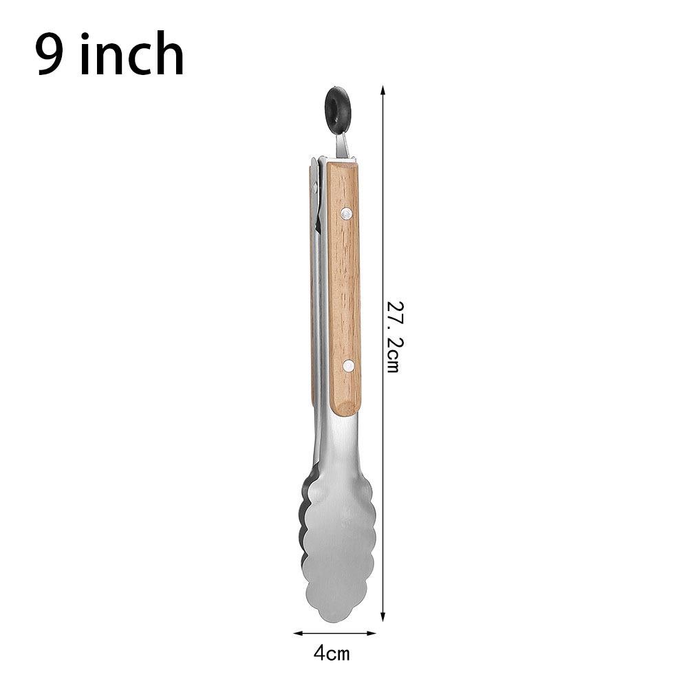 1Pcs Stainless Steel Grill Tong Wooden Handle Bread Salad Serving Clip Durable Cooking Clamp