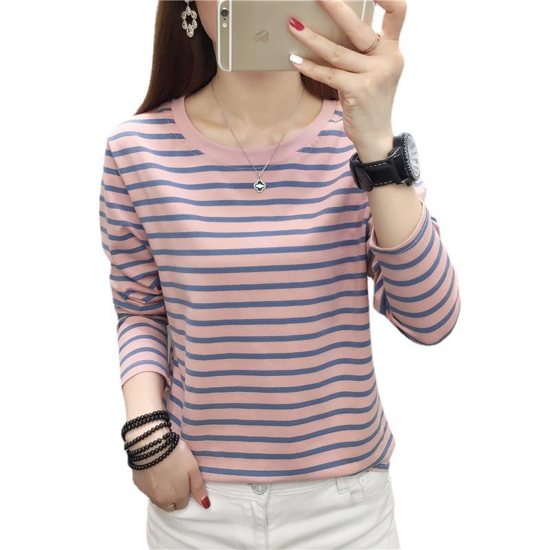 2024 Plus Size Slimming Long Sleeve Striped T-shirt for Women - Autumn Collection