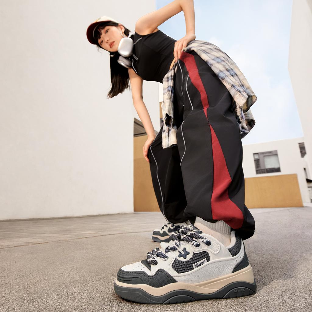 Li Ning Journey 2.0 Cushioning Breathable Height Increasing Low top Skateboard Shoes Women's White Black AGCU092-7