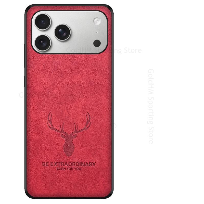 

Чехол для iPhone 17 Pro Max 3D Мультяшная Голова Лось Олень Кожаный Телефон Противоударный Чехол для Apple 17 Air 16e 15 16 Pro Max Мягкий Силиконовый Бампер для Телефона For iPhone 14 красный