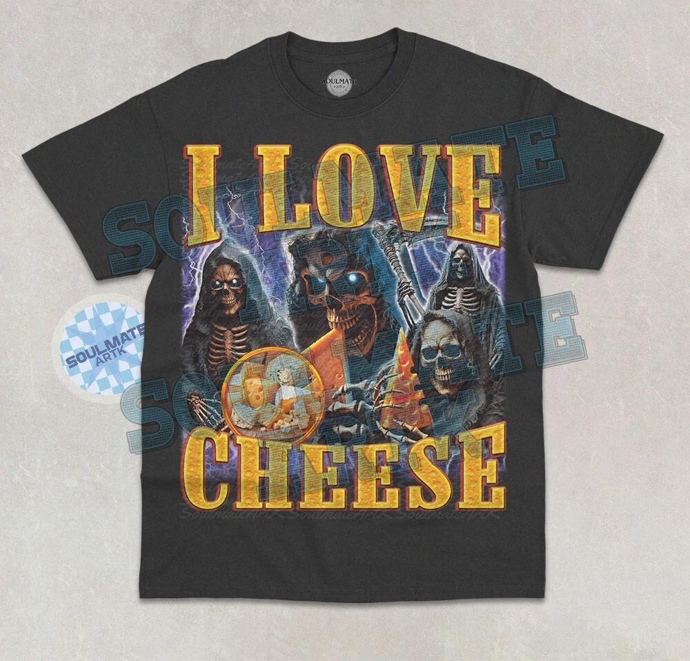 I Love Cheese T-Shirt Funny Meme Skeleton Bootleg Unisex Graphic Bootleg Tee S