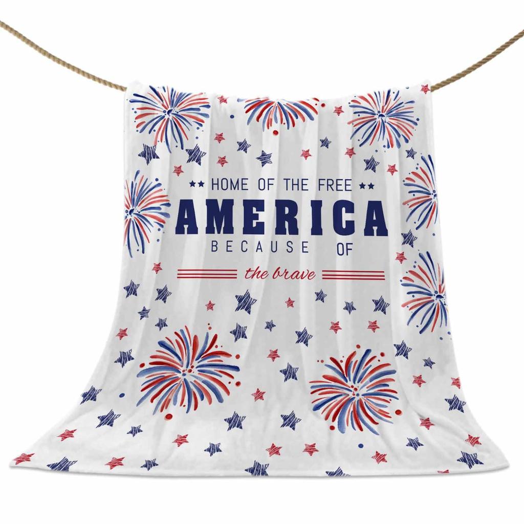 Independence Day design digital-printed polyester Bedroom velvet flannel cover blanket Fleece soft sofa cover blankets for beds