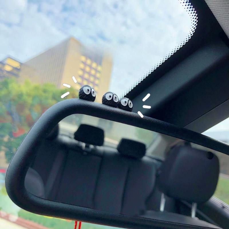 6Pcs Cute Mini Coal Ball Fairy Ornament Car Interiors Center Console Rearview Mirror Decoration Fun Cartoon Figurines Home Decor