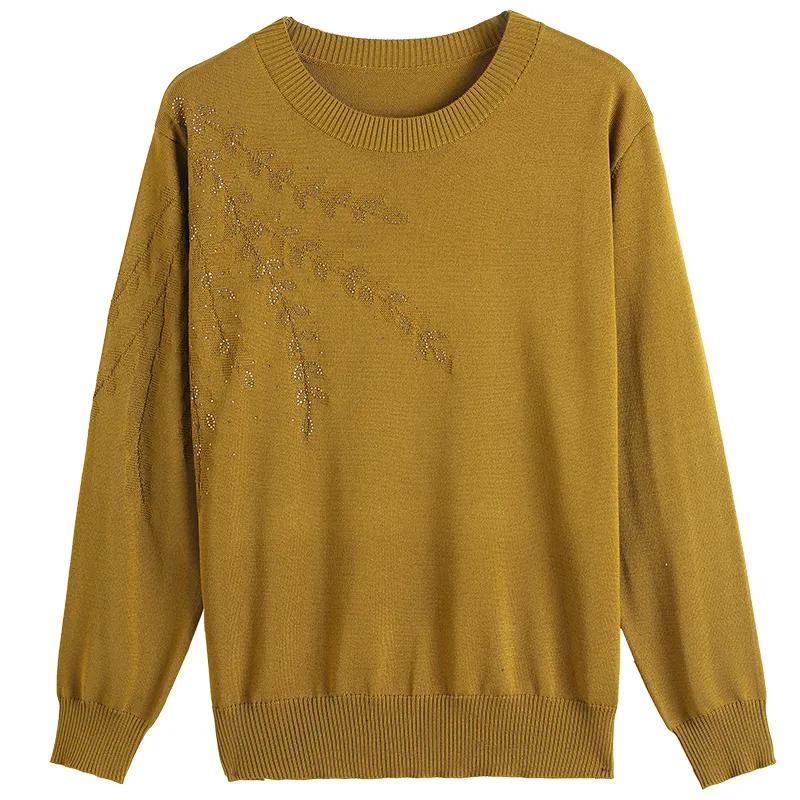 Women's Autumn Short Knitted Sweater for Middle Aged and Elderly Mothers, Large Round Neck Base Sweater