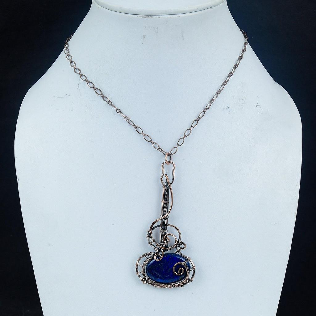 Lapis Lazuli Pendant Handmade Gemstone Jewelry, 999 Copper Wire Wrapped Pendant ,Unique Design Jewelry Pendant