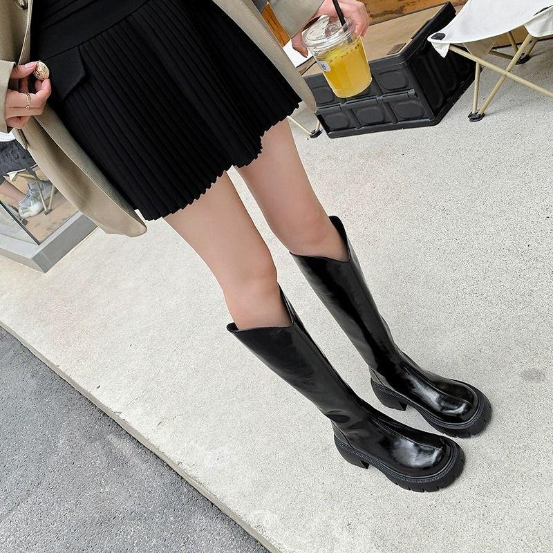 Small Long Boots Women's 2025 New V-mouth White Thin But Knee Knight Boots Tall Thick Heel