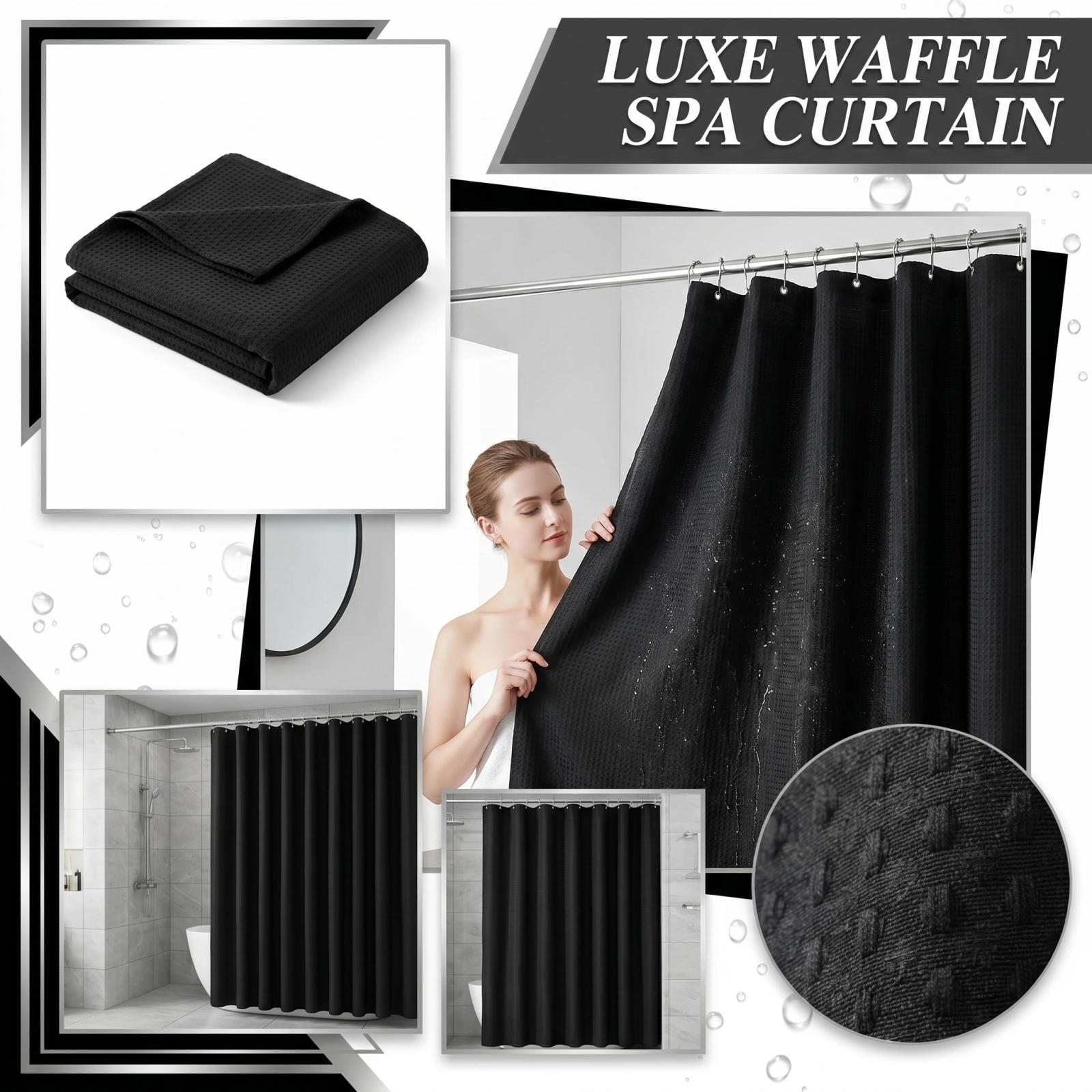 

150x180cm Waffle Weave Shower Curtain Bathroom Partition Curtain No Drilling Installation Waterproof Bath Curtain One Size чёрный