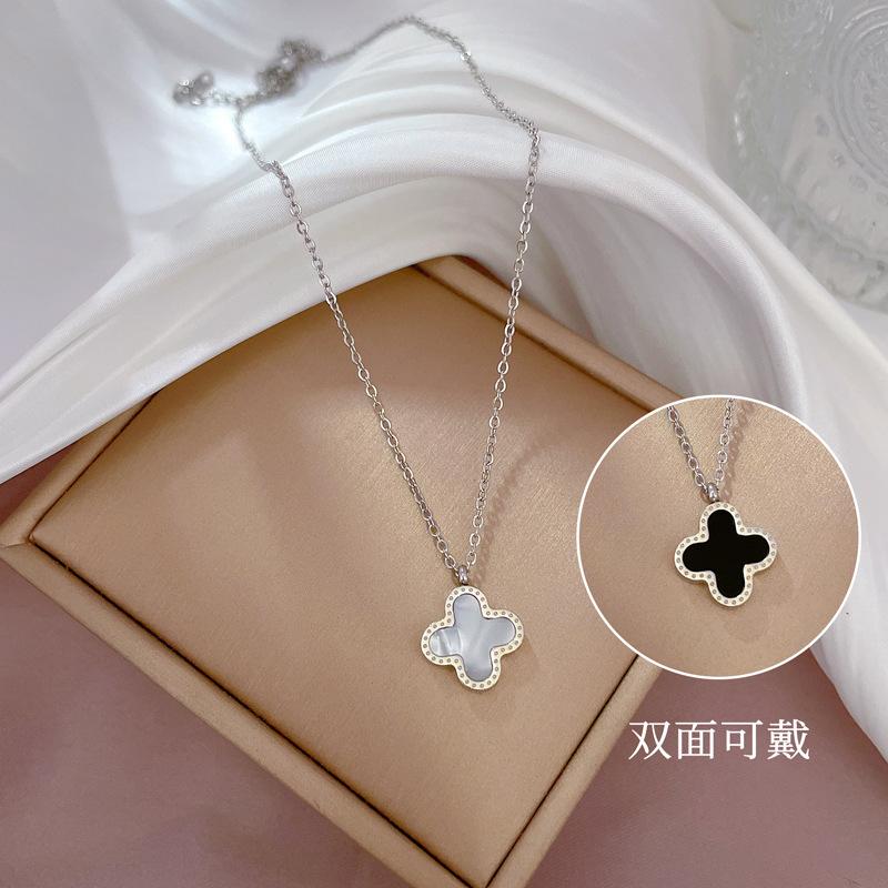 

Flower Double-Sided Fritillary Furnace Real Gold Necklace Female Collarbone Chain With Jewelry